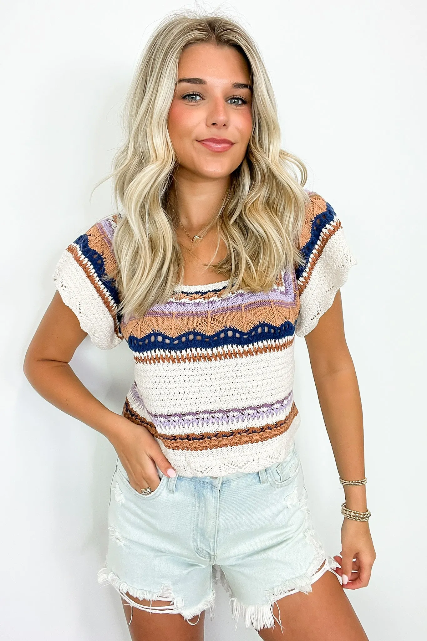 Aesthetic Ease Striped Crochet Knit Top - BACK IN STOCK