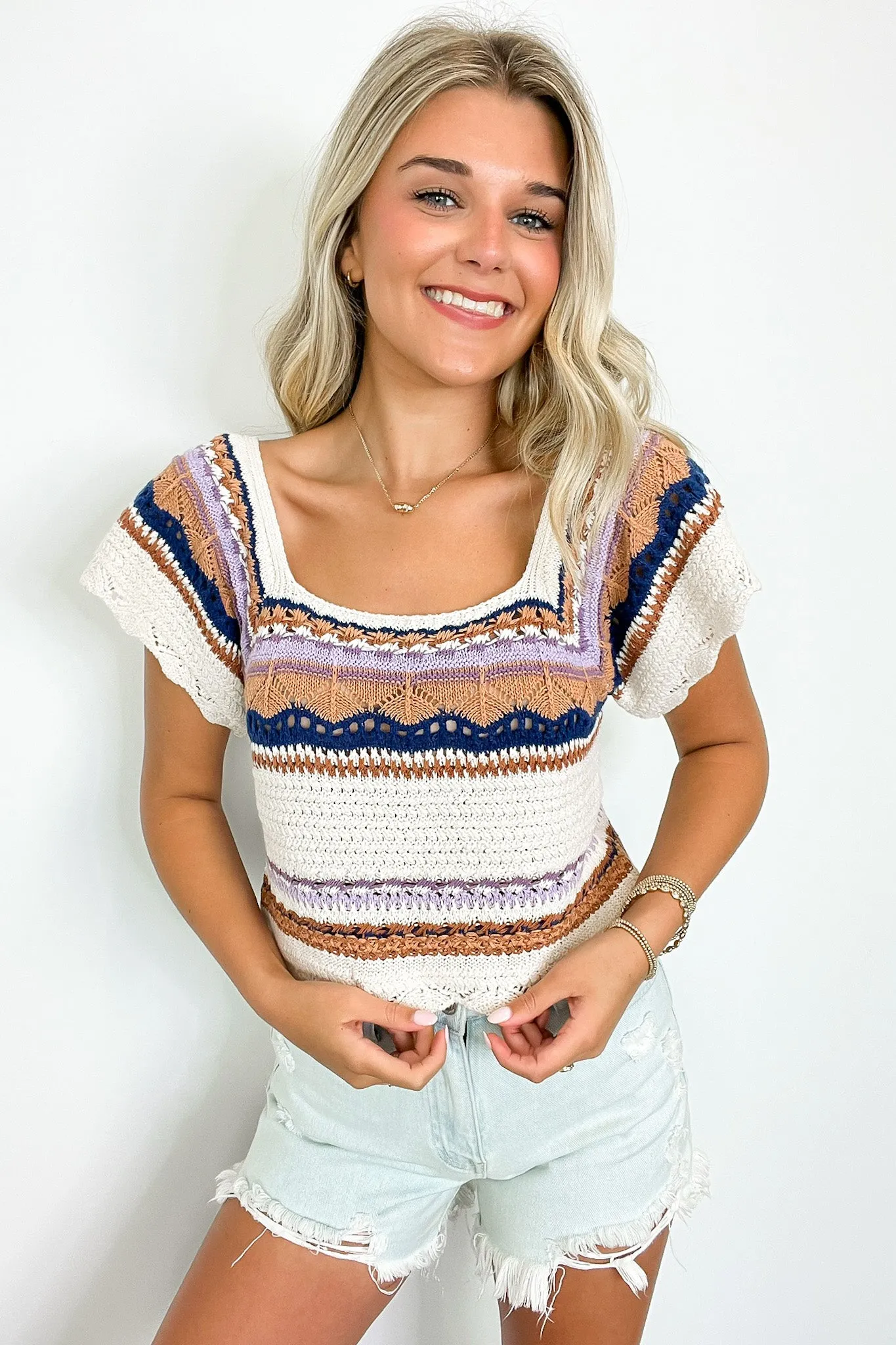 Aesthetic Ease Striped Crochet Knit Top - BACK IN STOCK