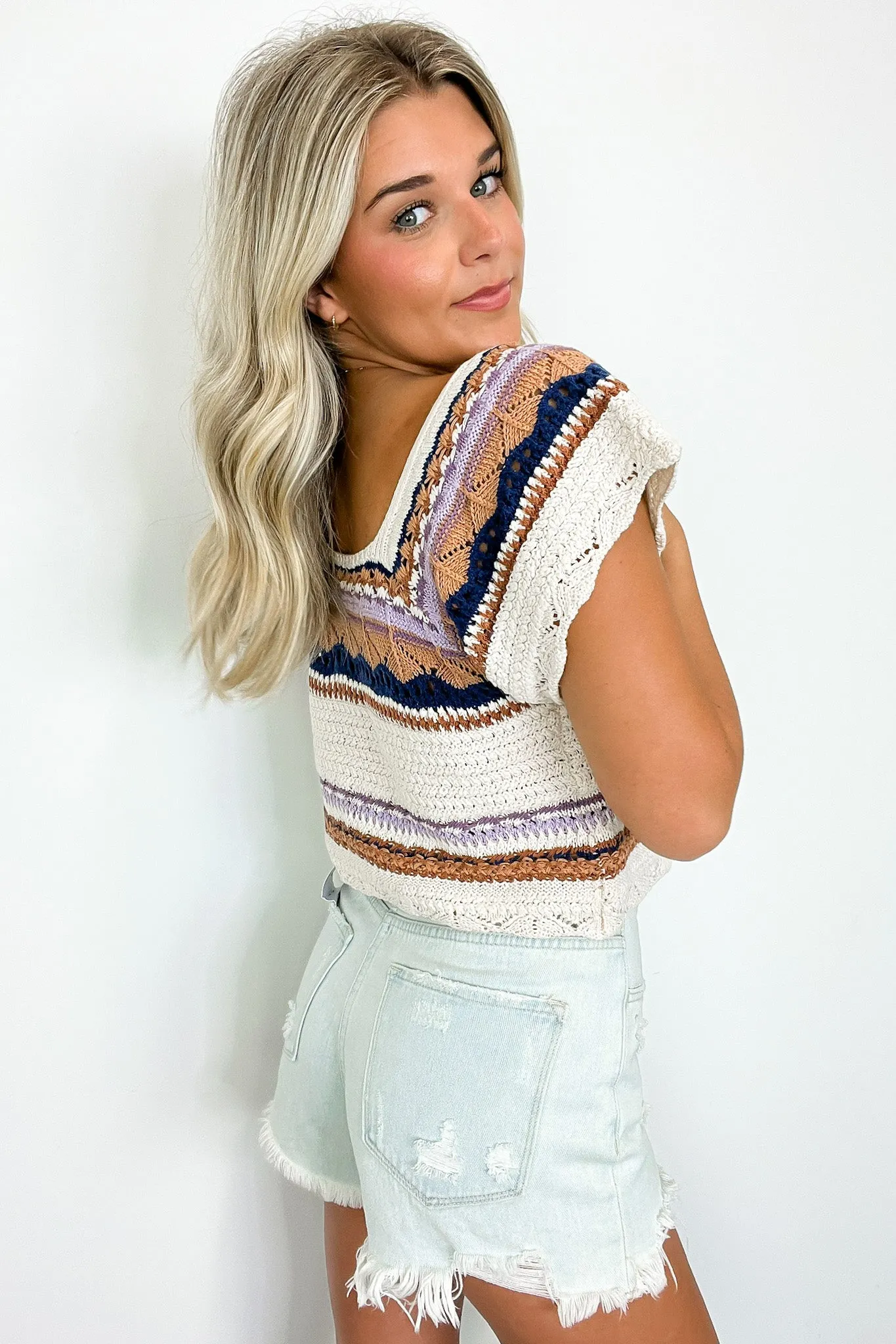 Aesthetic Ease Striped Crochet Knit Top - BACK IN STOCK