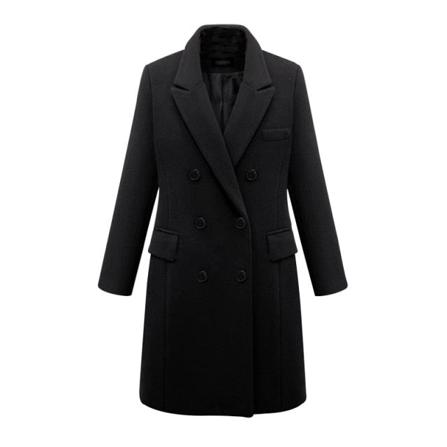 AshoreShop Womens Large Autumn Winter Wool Long Double Breasted Coat