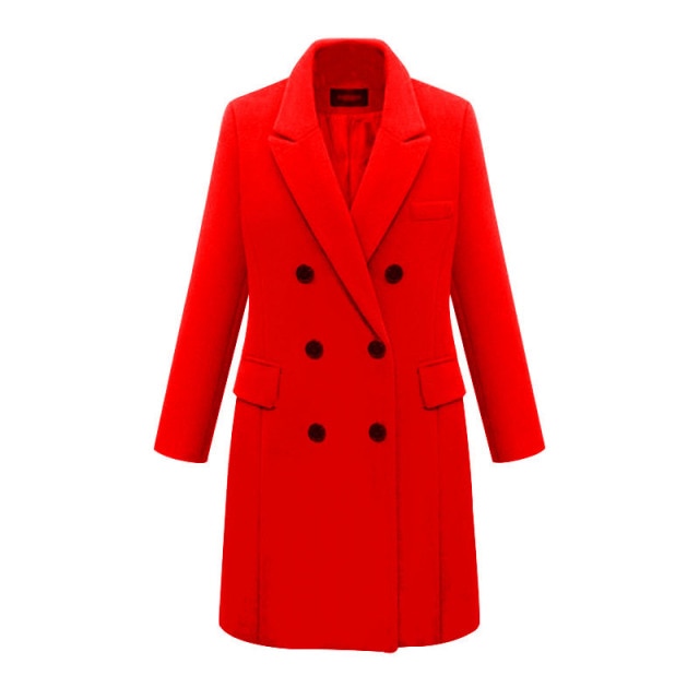 AshoreShop Womens Large Autumn Winter Wool Long Double Breasted Coat