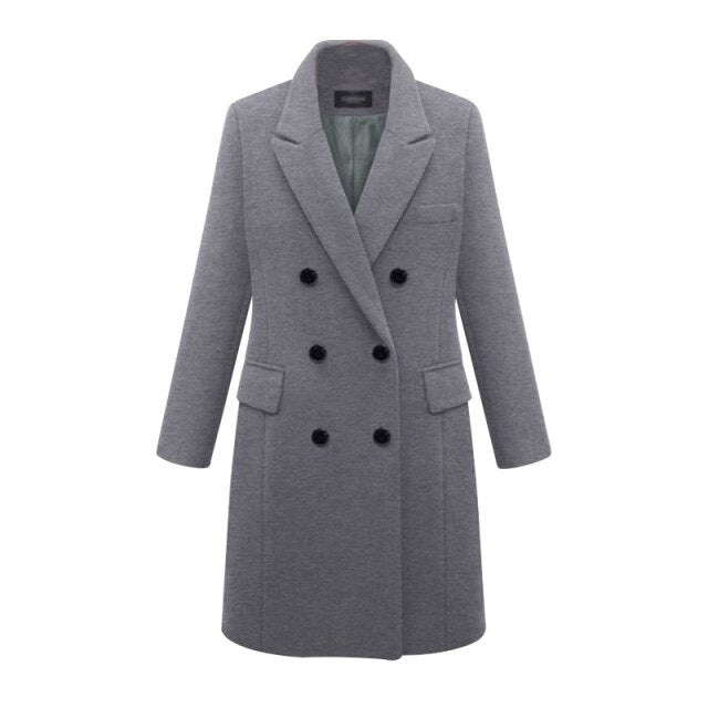 AshoreShop Womens Large Autumn Winter Wool Long Double Breasted Coat