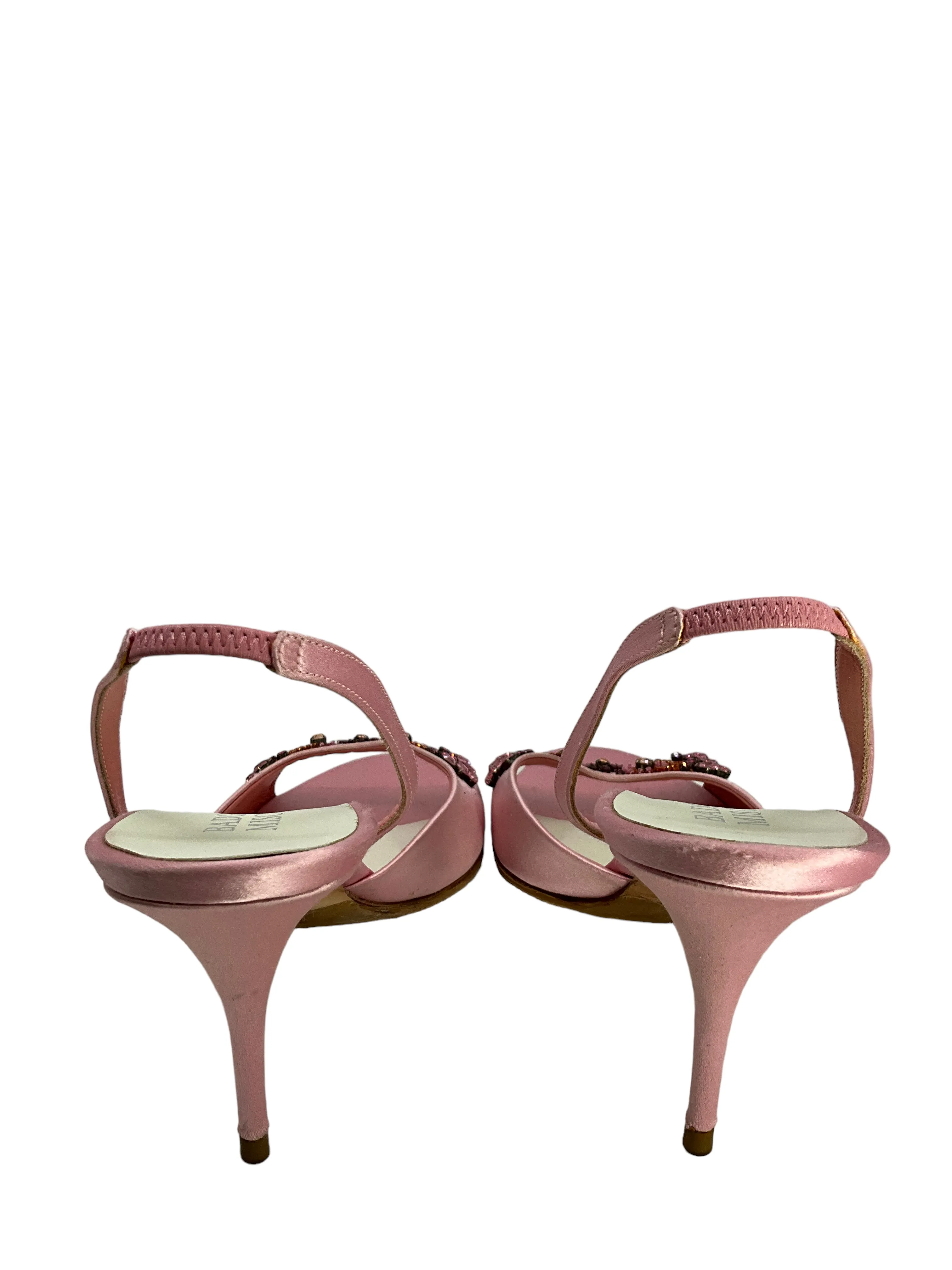 Badgley Mischka Pink Satin Embroidered Sandals Size 10.5