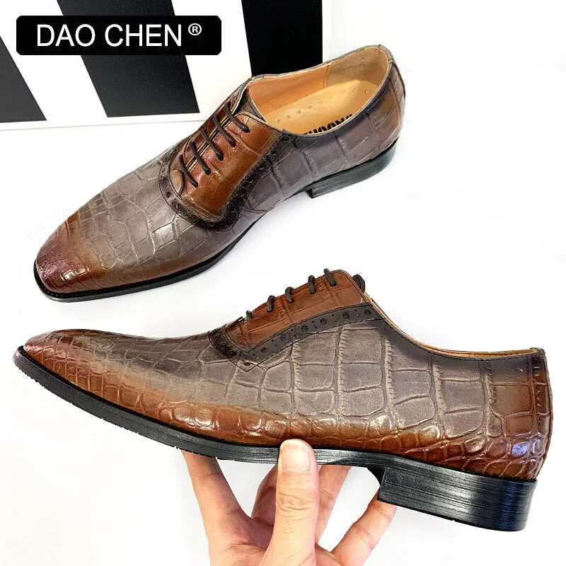 BLACK MIXED COLORS CROCODILE PRINT SHOES LACE UP DRESS SHOE