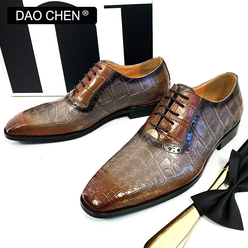 BLACK MIXED COLORS CROCODILE PRINT SHOES LACE UP DRESS SHOE