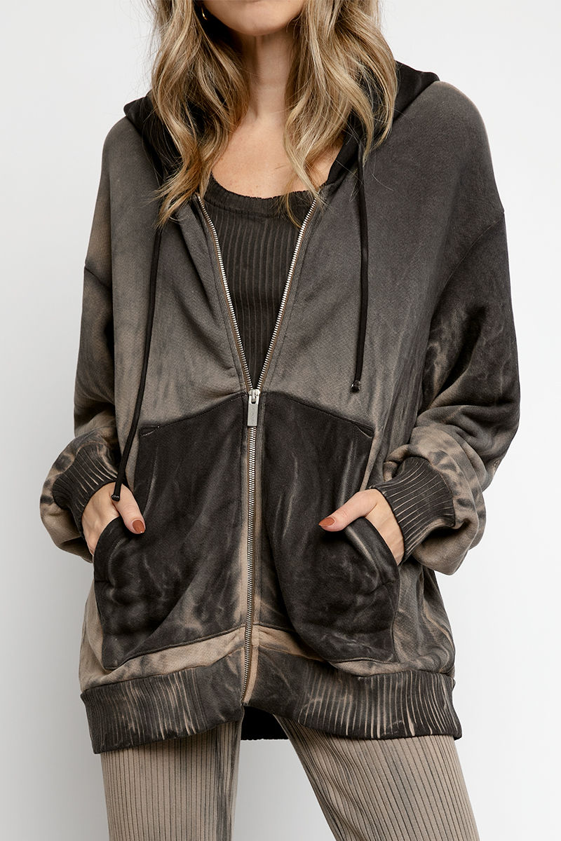 Brooklyn Oversized Zip Hoodie in Fossil Mix