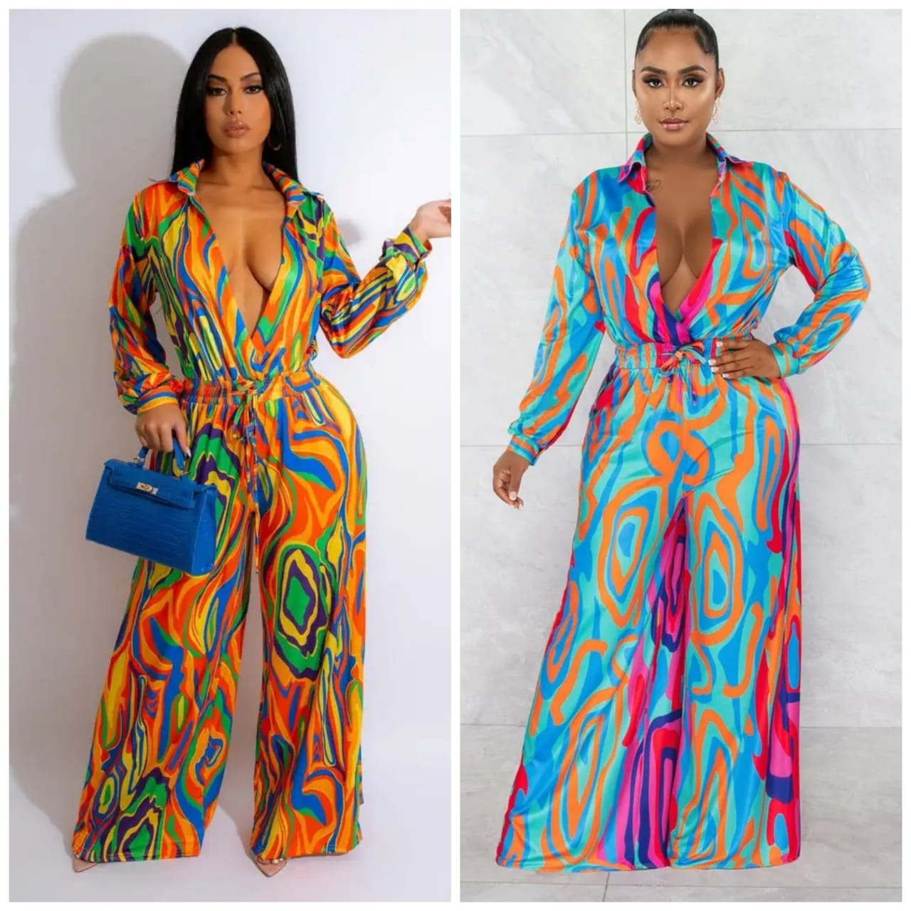 Button Detailed Wireless Print Jumpsuit