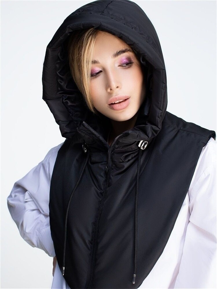 Casual Women Vest Zippers Hooded Coats Sleeveless O Neck High Street Outdoor Hoody Bib