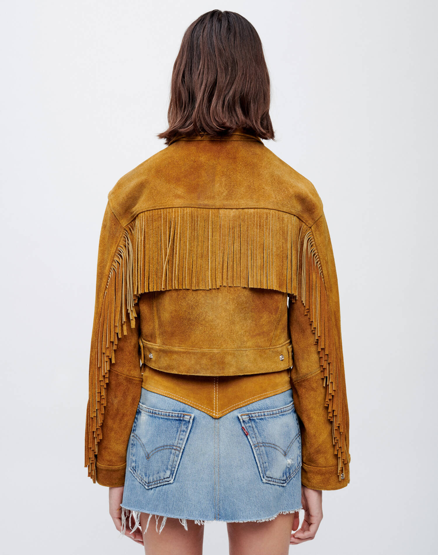 Cropped Suede Fringe Jacket - Tan Suede