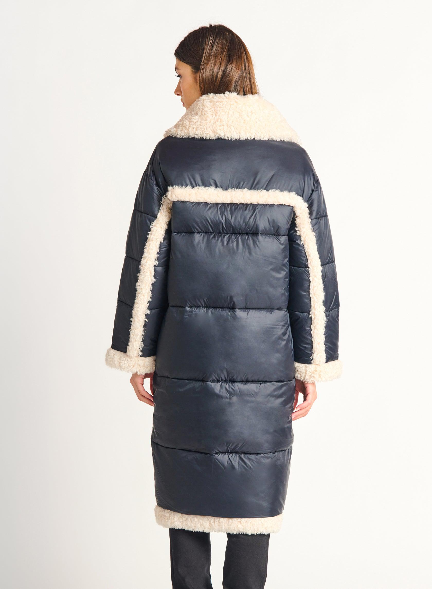 Dex Sherpa Detail Puffer Coat In Black