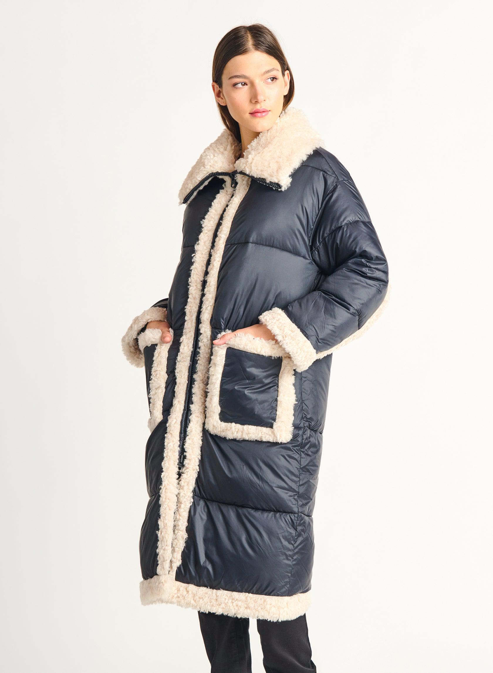 Dex Sherpa Detail Puffer Coat In Black