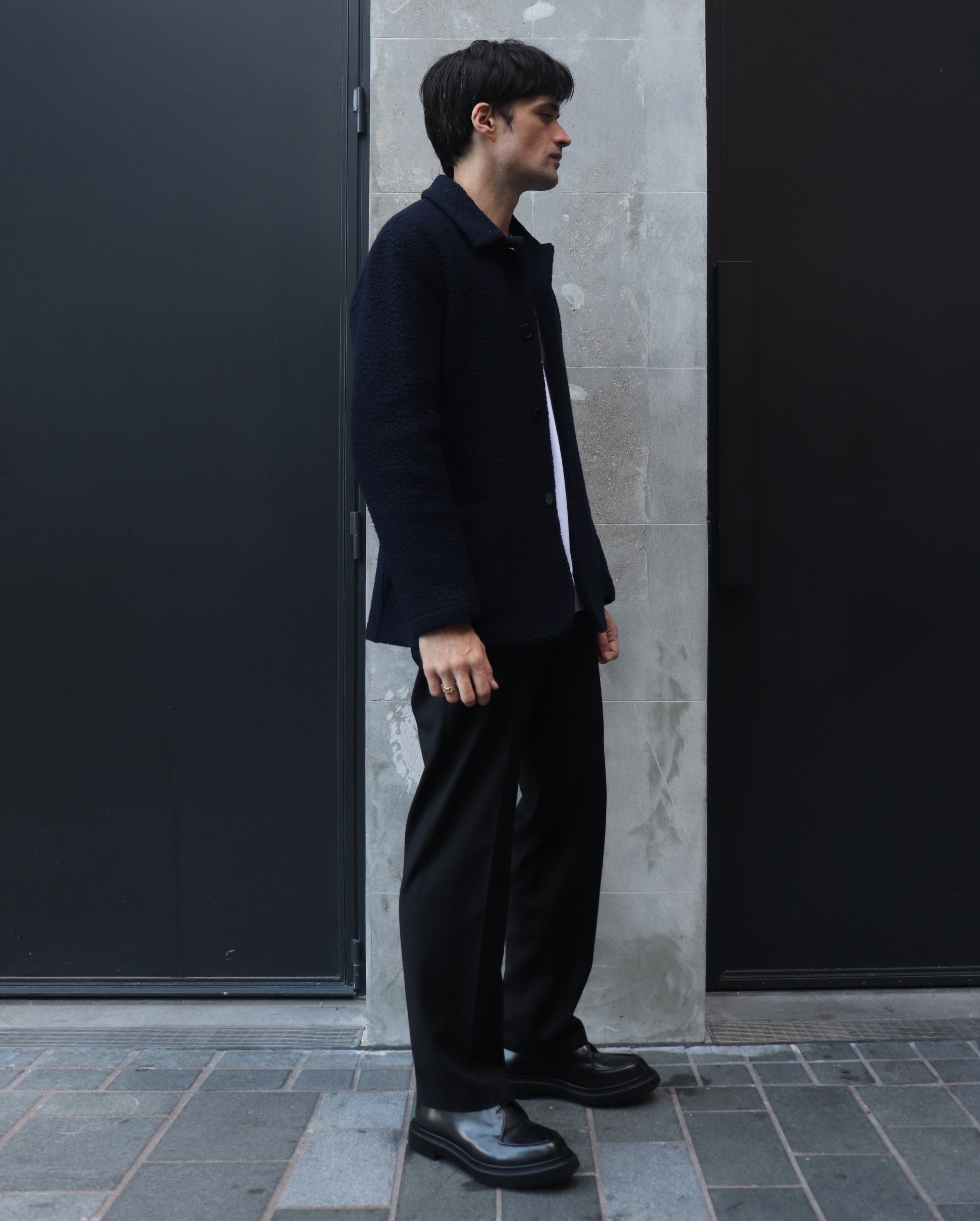 DROPPED SHOULDER JACKET BOUCLE / NAVY BLUE