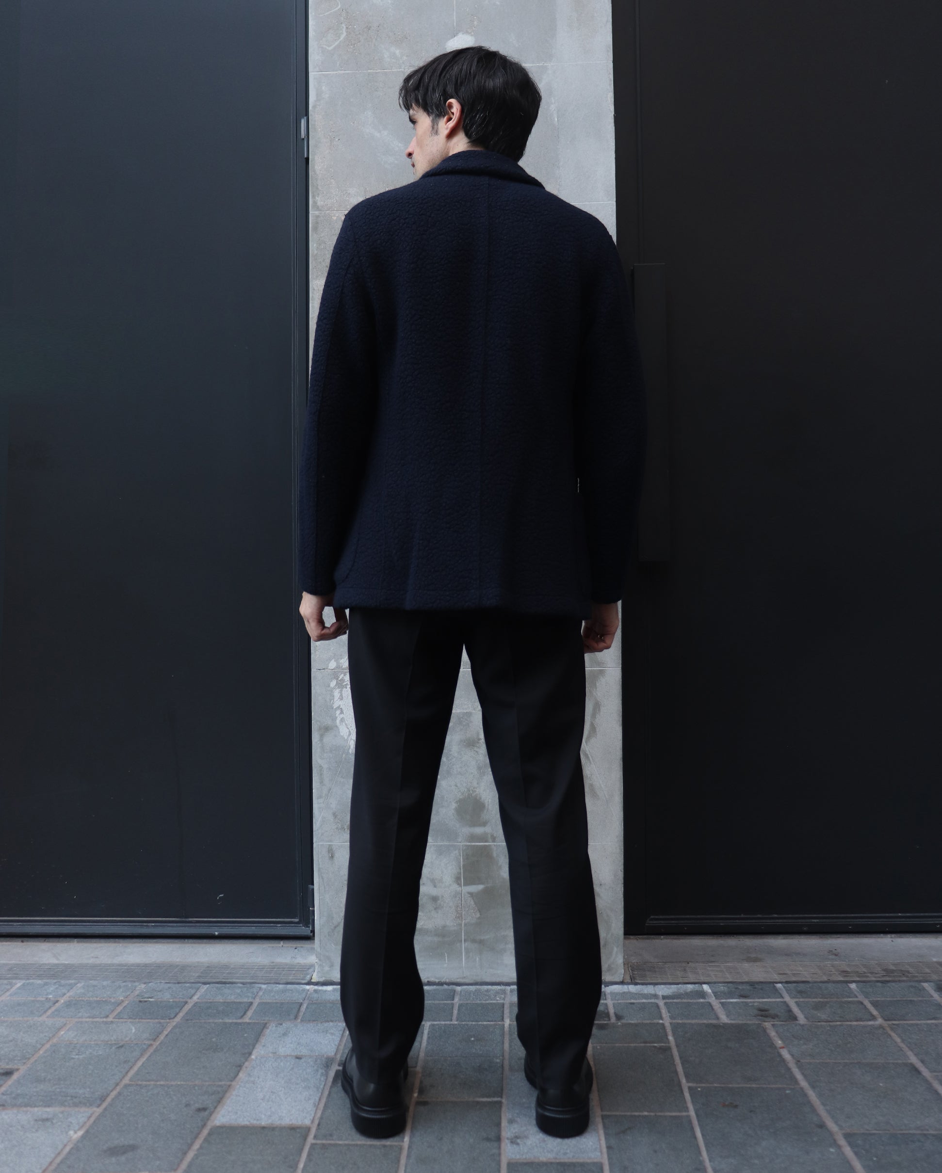 DROPPED SHOULDER JACKET BOUCLE / NAVY BLUE