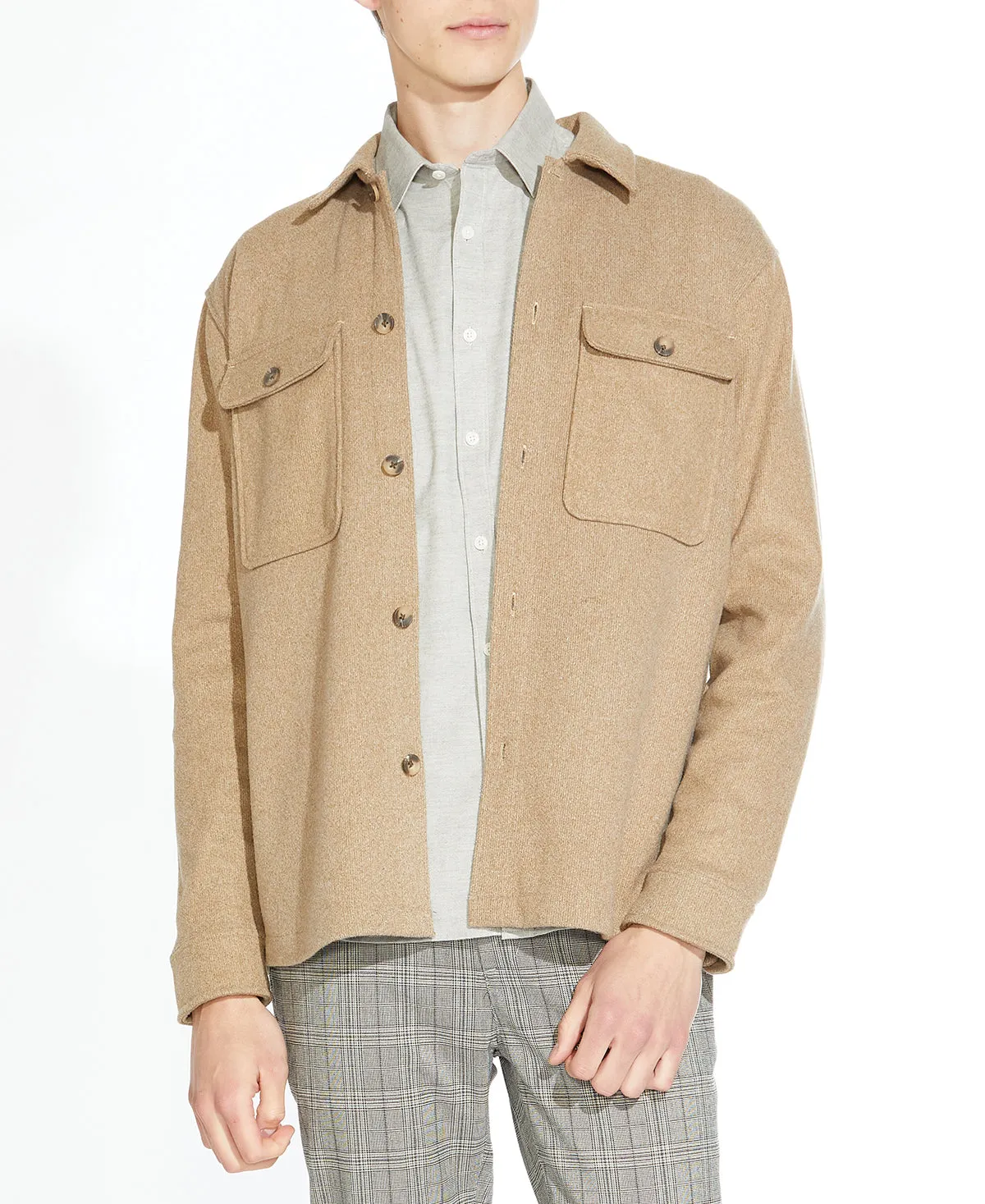 Durbin Relaxed Knit Shirt Jacket (Heather Khaki)