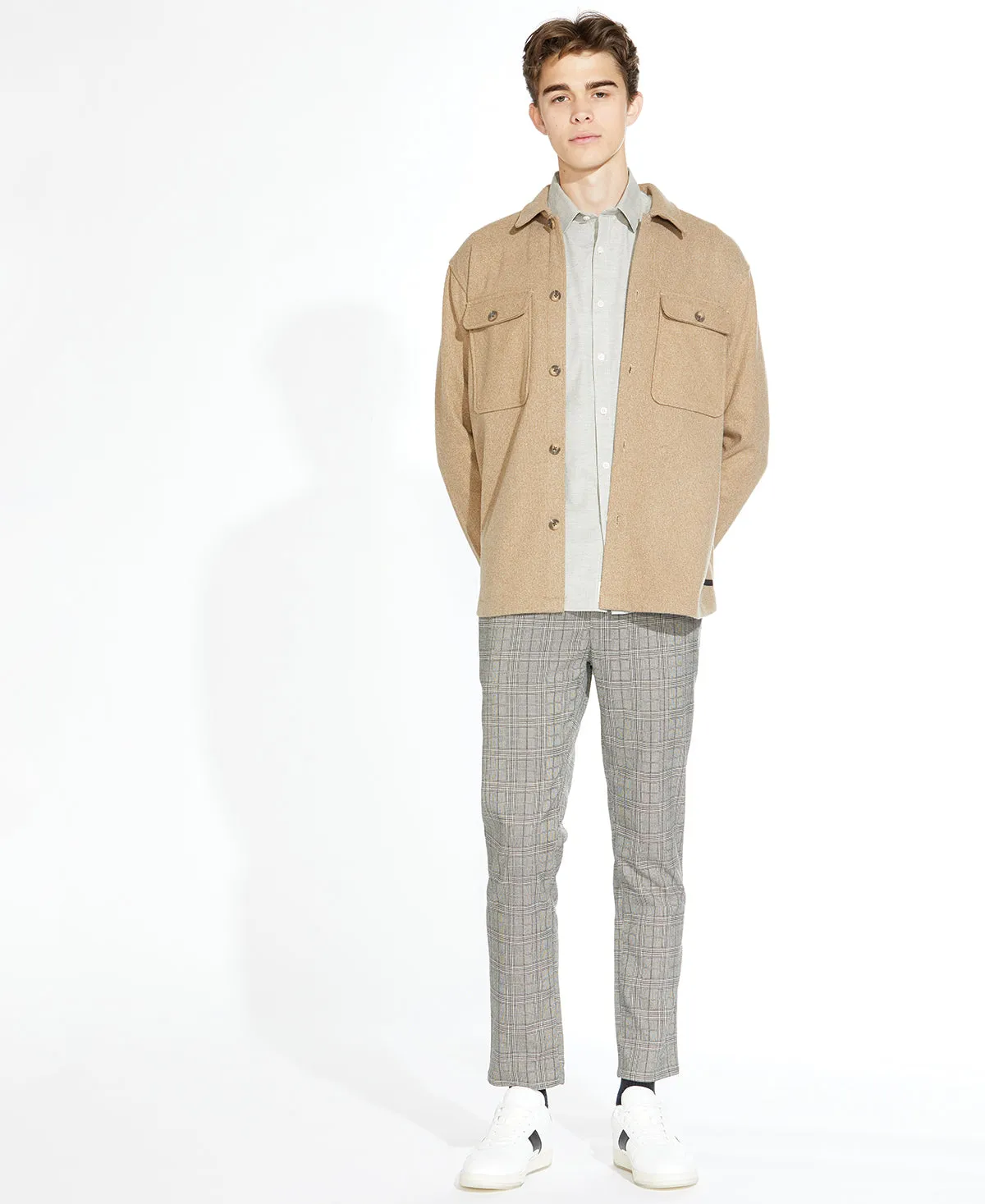 Durbin Relaxed Knit Shirt Jacket (Heather Khaki)