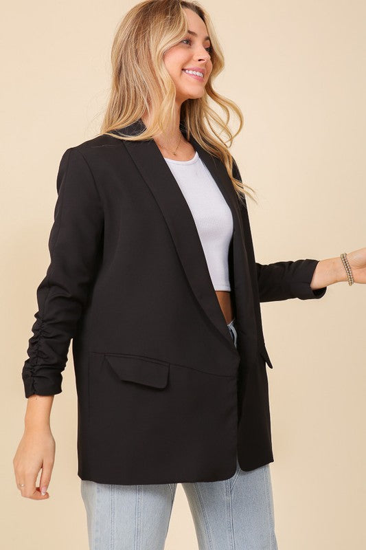 Everyday Open Front Ruched Blazer Work Attire