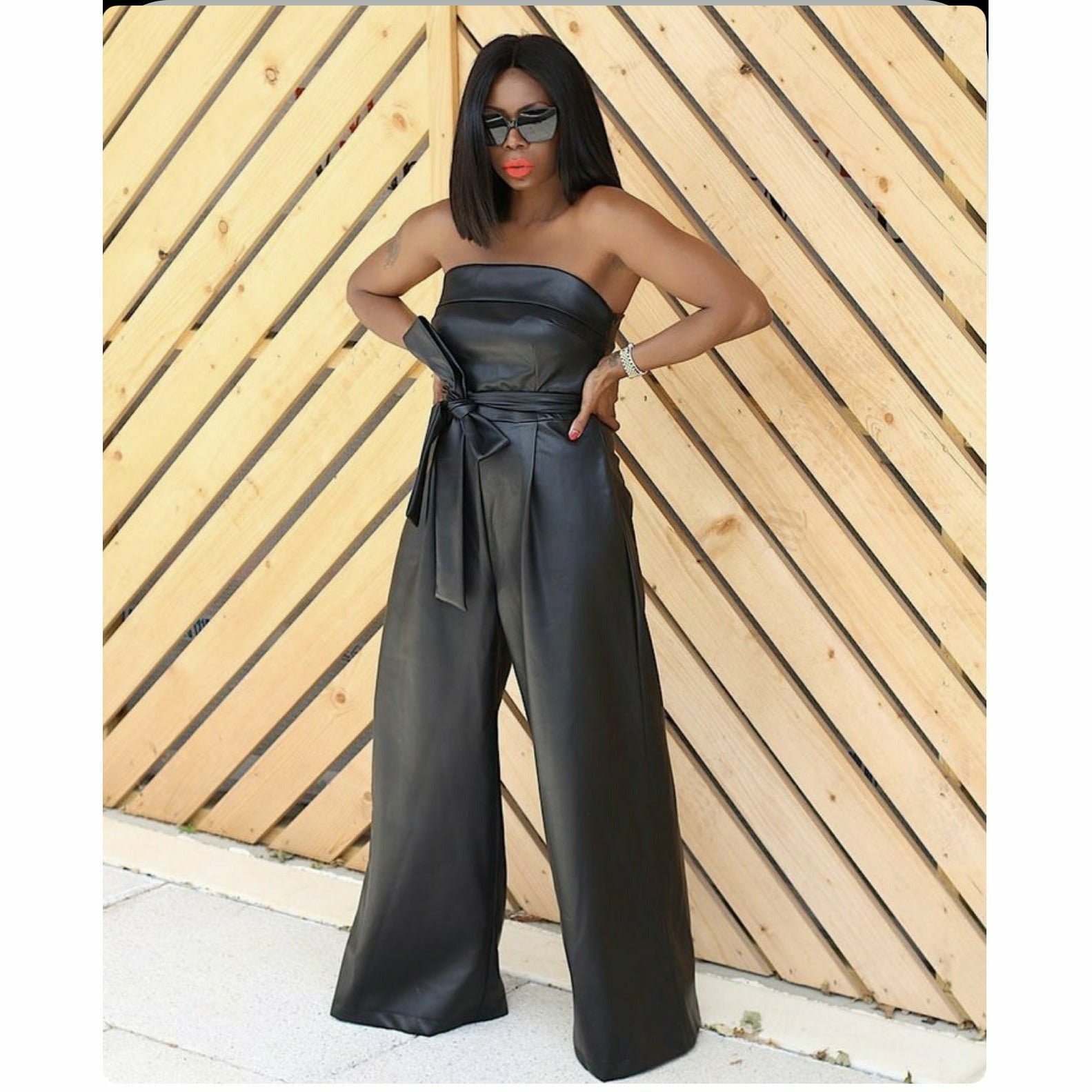 Faux Lather Boobtube Jumpsuit