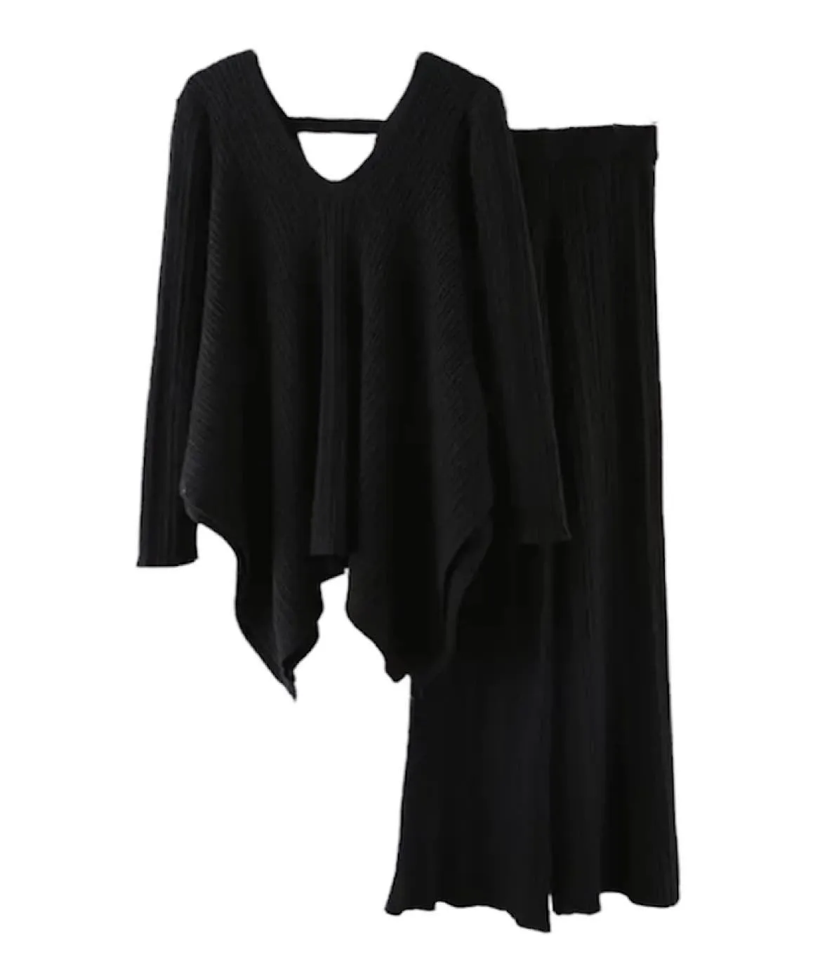 Flared Asymmetrical Top With Knitted Pants