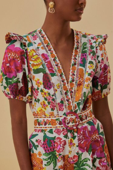 Flowerful Sketch Off-White Romper {Farm Rio}