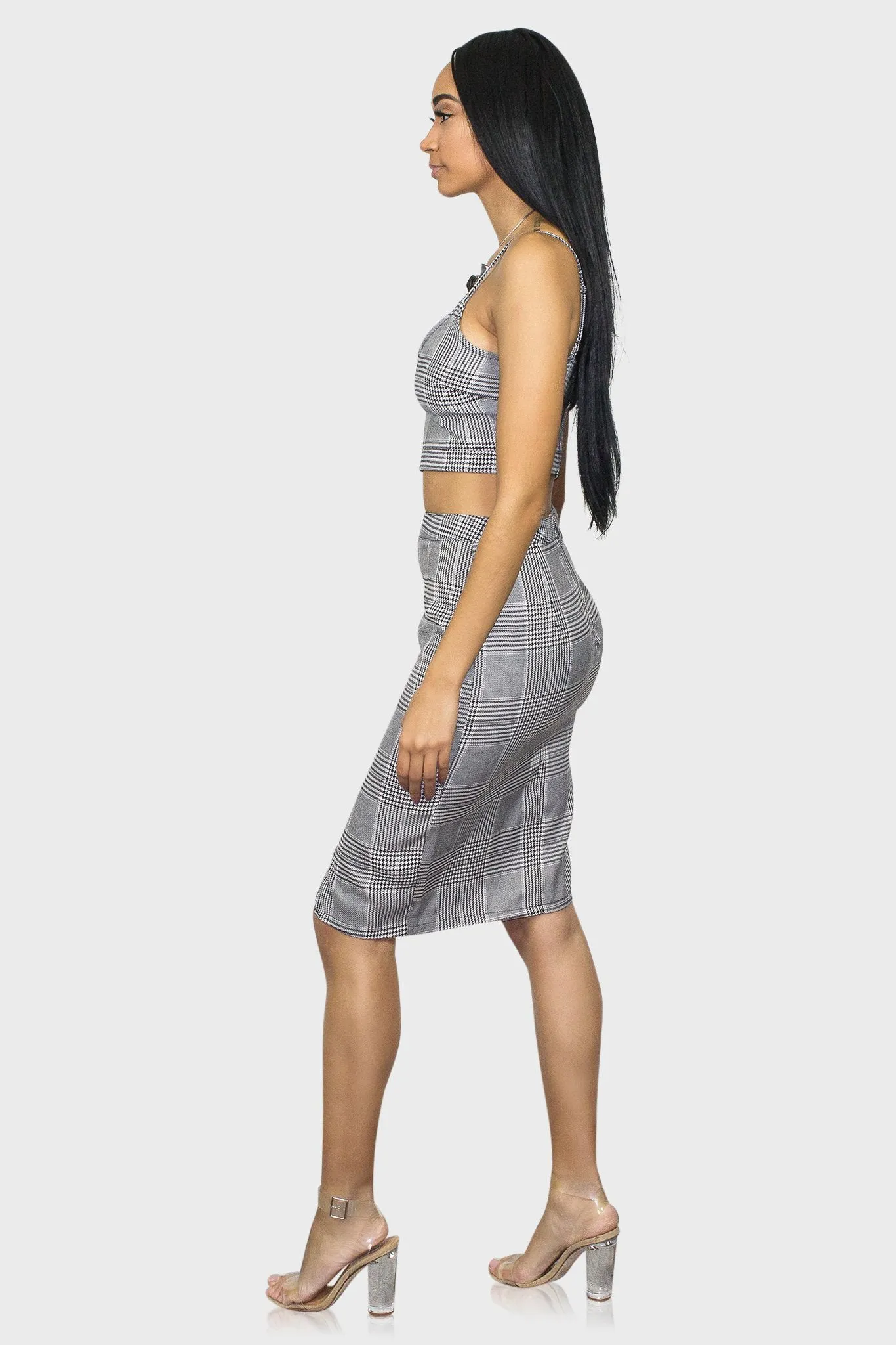 Houndstooth Midi Skirt Set