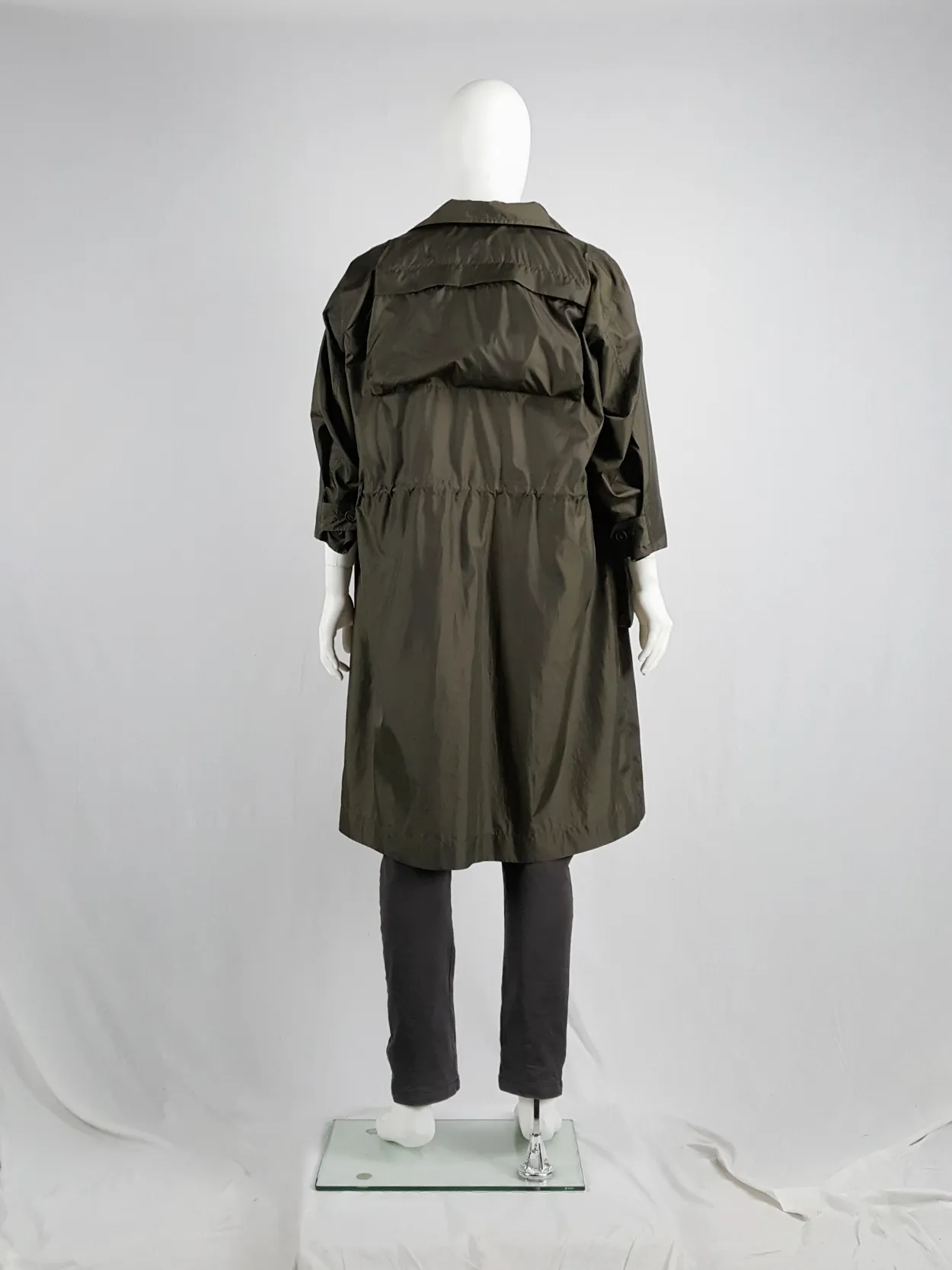 Issey Miyake Windcoat khaki oversized parka that folds into a bag — 1990s