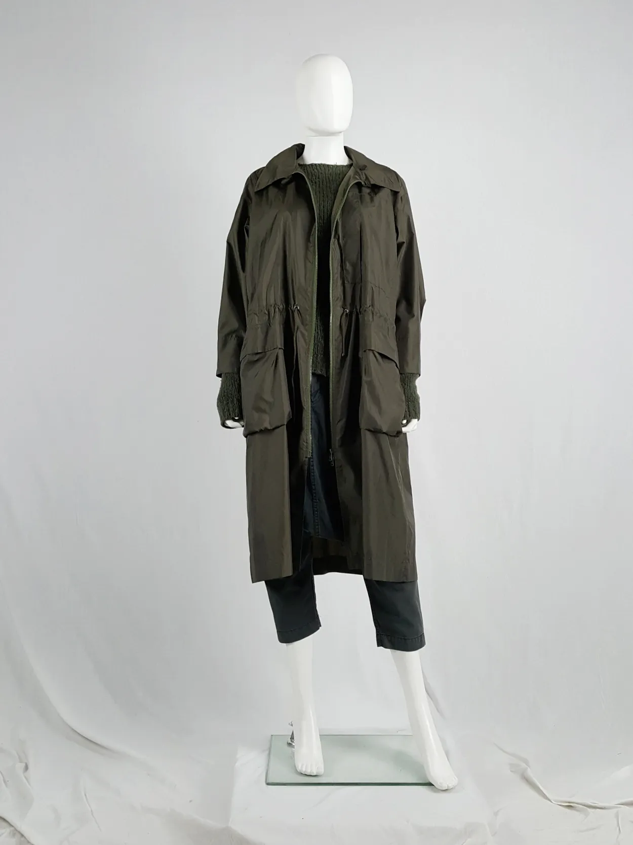 Issey Miyake Windcoat khaki oversized parka that folds into a bag — 1990s