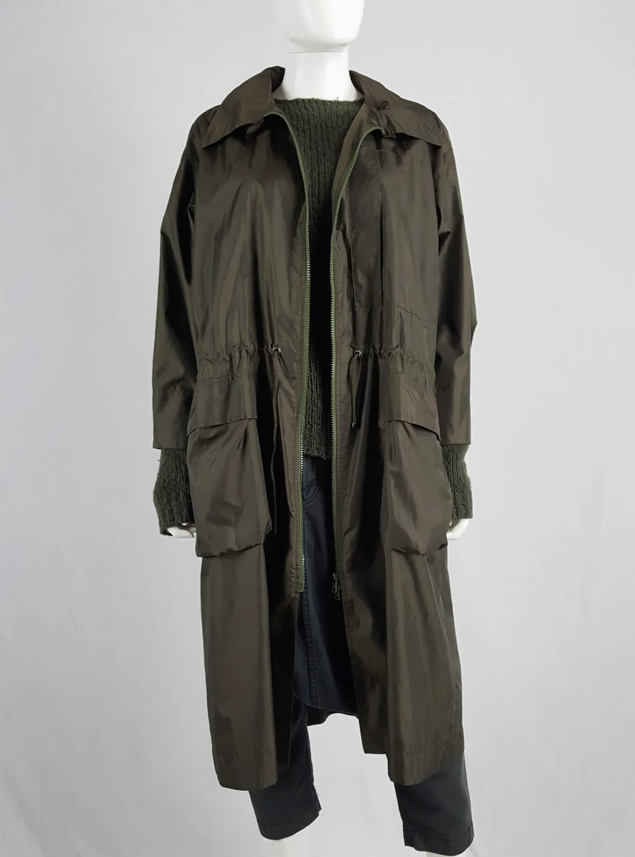 Issey Miyake Windcoat khaki oversized parka that folds into a bag — 1990s