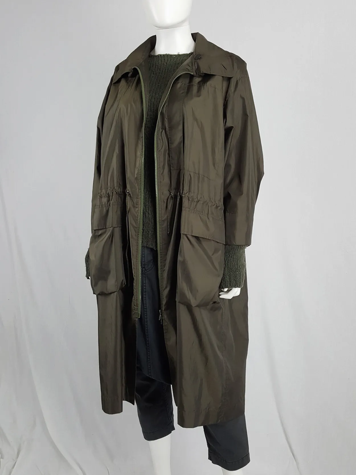 Issey Miyake Windcoat khaki oversized parka that folds into a bag — 1990s