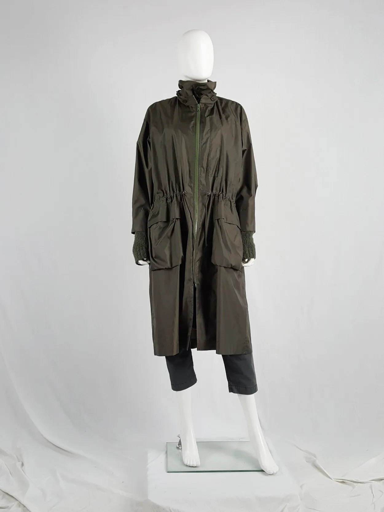 Issey Miyake Windcoat khaki oversized parka that folds into a bag — 1990s