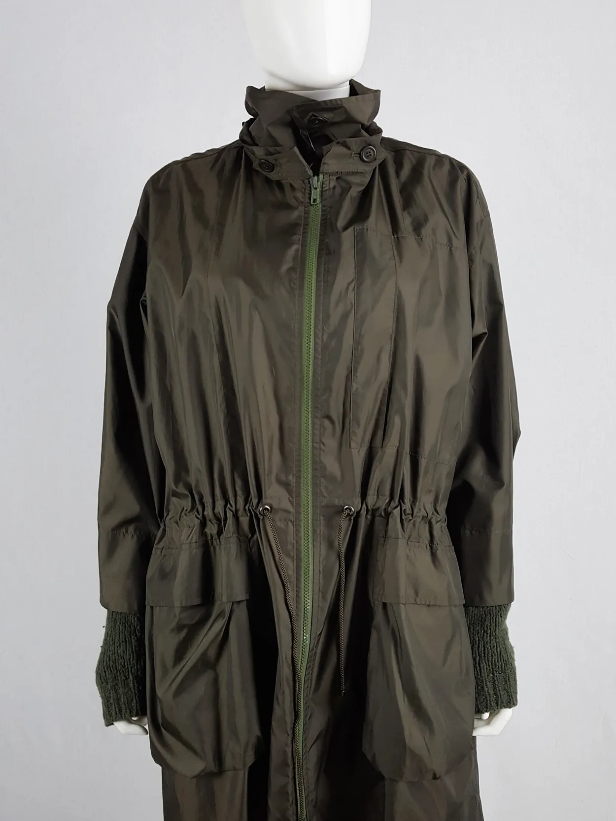 Issey Miyake Windcoat khaki oversized parka that folds into a bag — 1990s