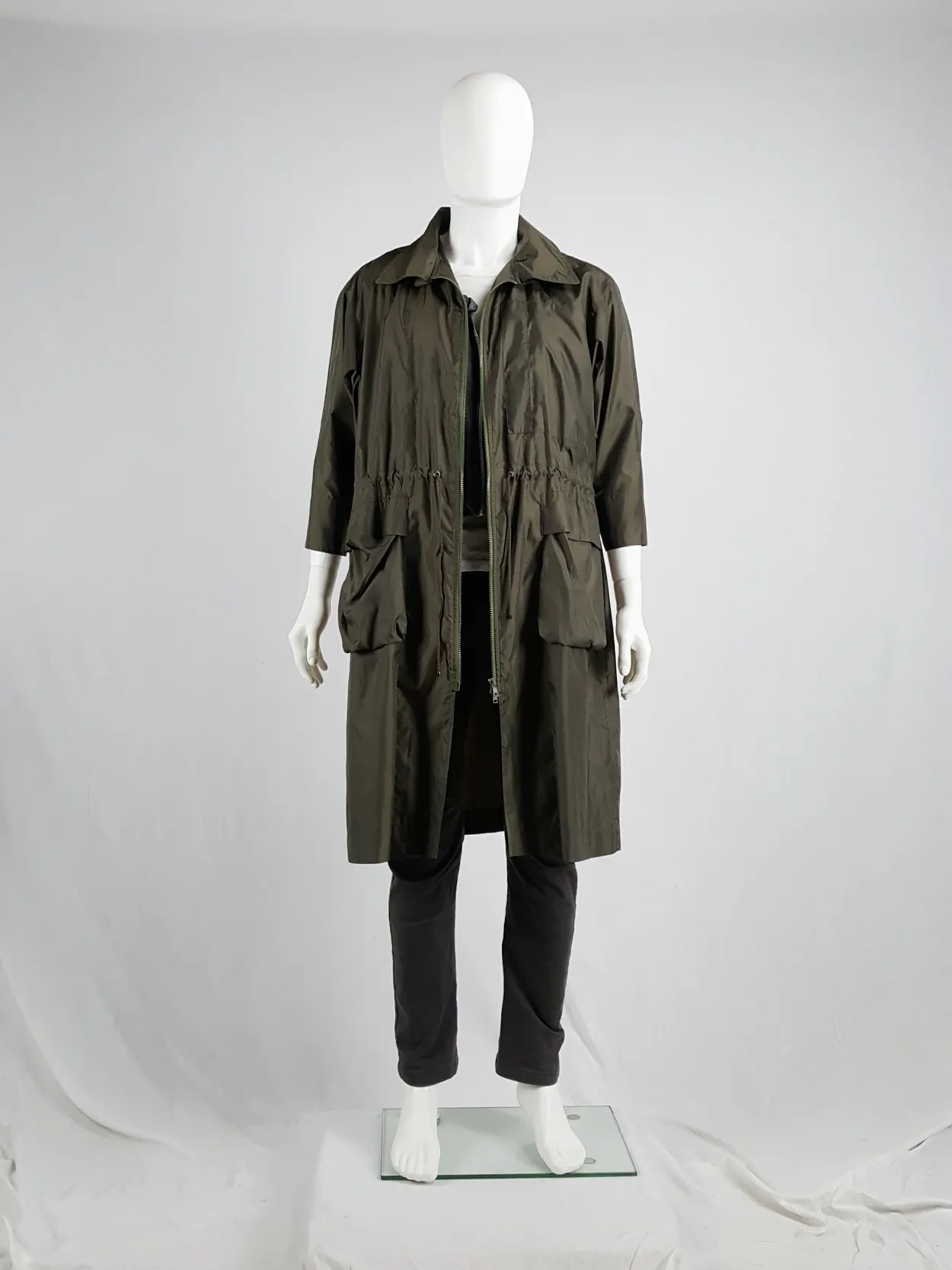 Issey Miyake Windcoat khaki oversized parka that folds into a bag — 1990s