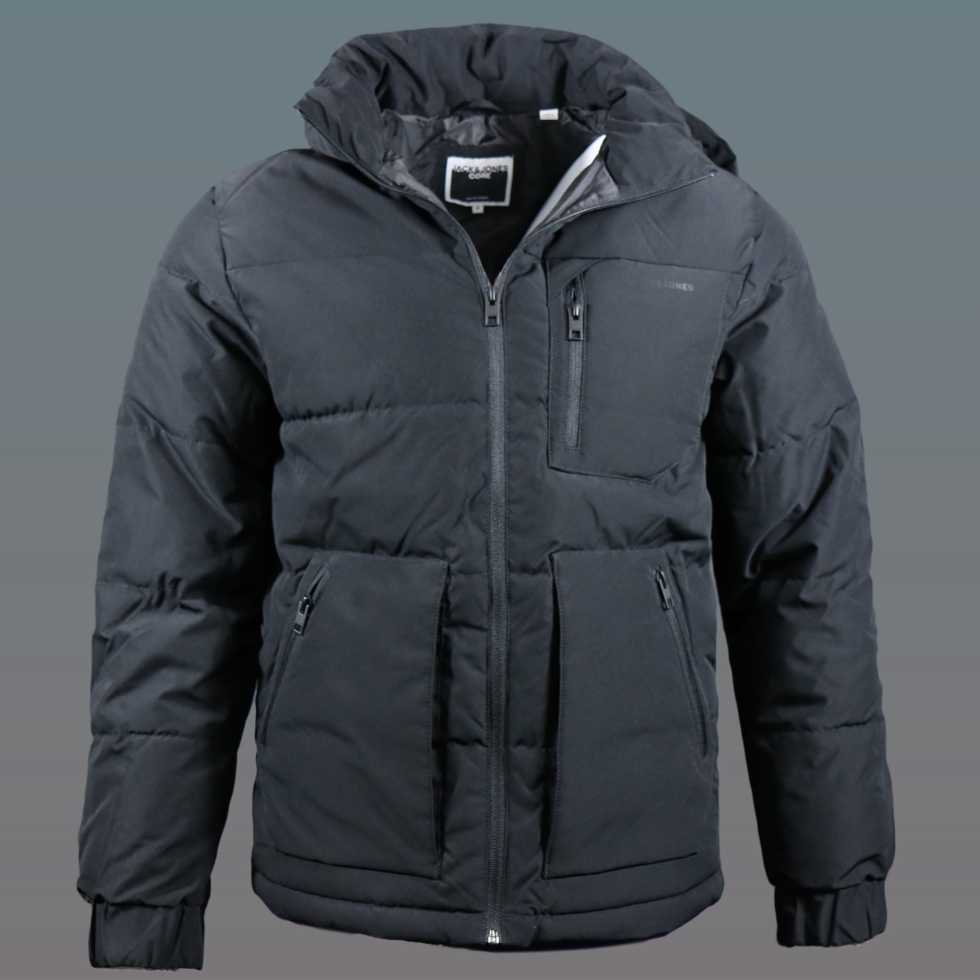 Jack And Jones Jet Black Puffer Jacket With Hidden Pocket | Black Puffer Jacket