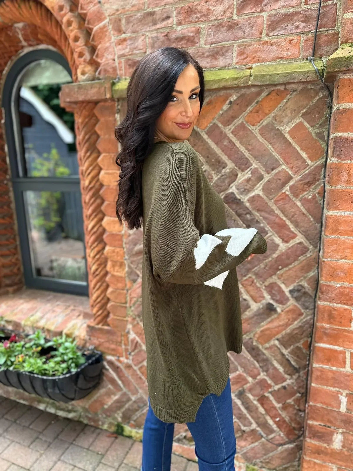 Khaki Heart V Neck Jumper Brenda