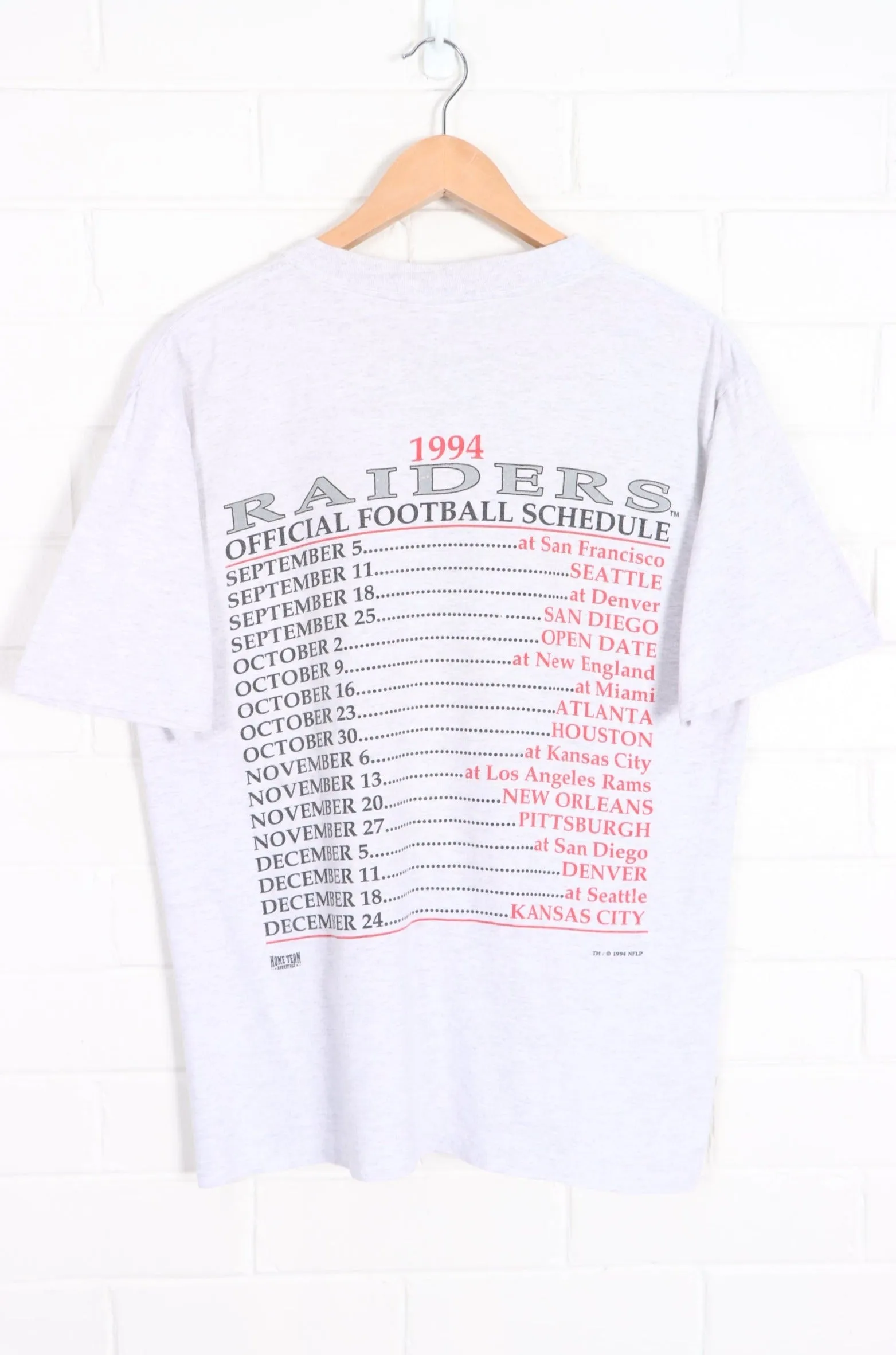 Las Vegas Raiders 1994 NFL Schedule Front Back Single Stitch T-Shirt (S)