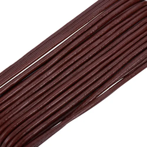 Leather Cord, Cowhide Leather Cord, (Dyed), Saddle Brown, Round, 2mm