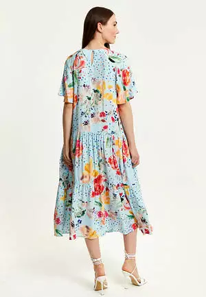 Liquorish Blue Floral Print Maxi Smock Dress