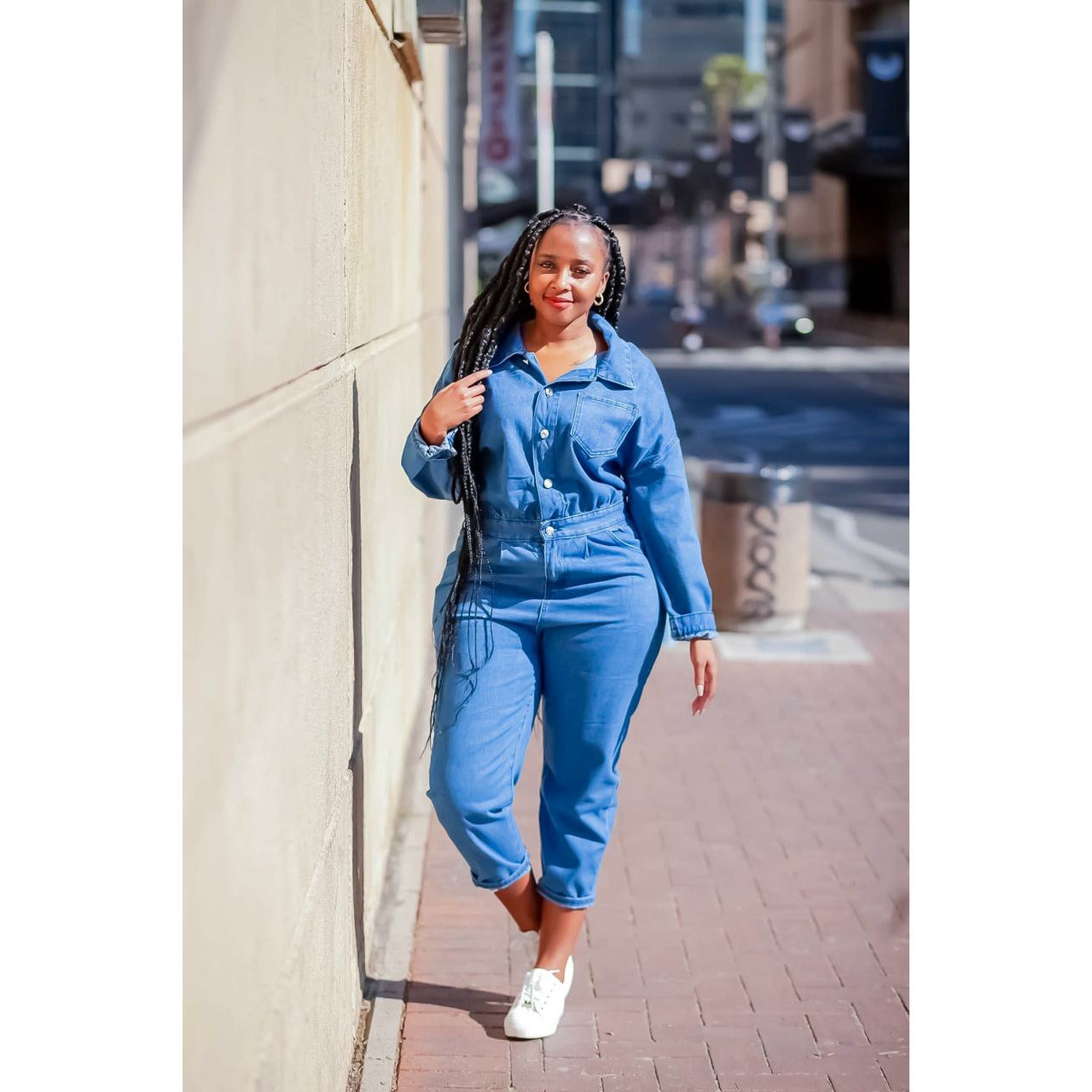 Long Sleeve Denim Overall Jumpsuit