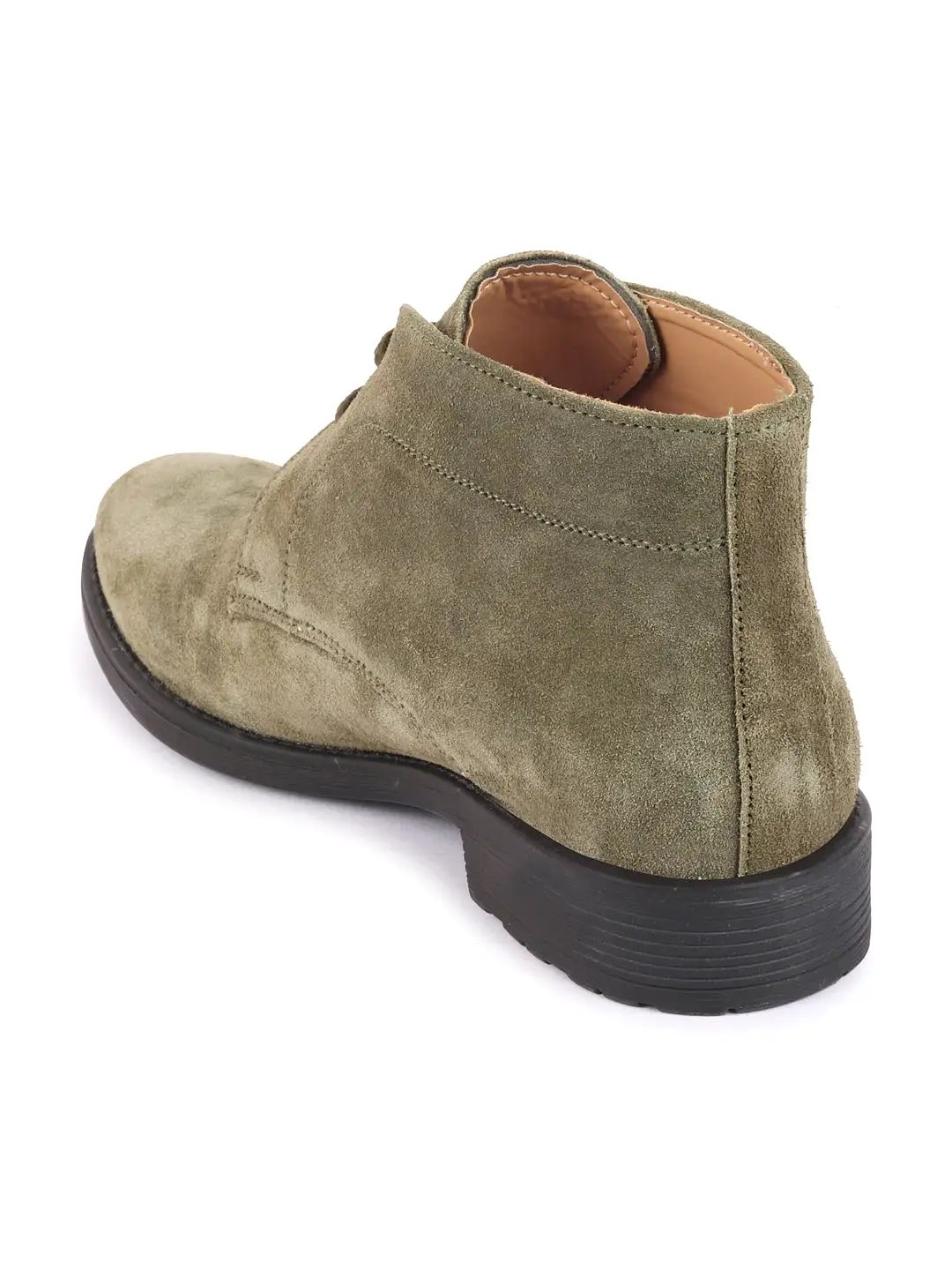 Men Olive Green Suede Leather High Ankle Lace Up Chukka Boots