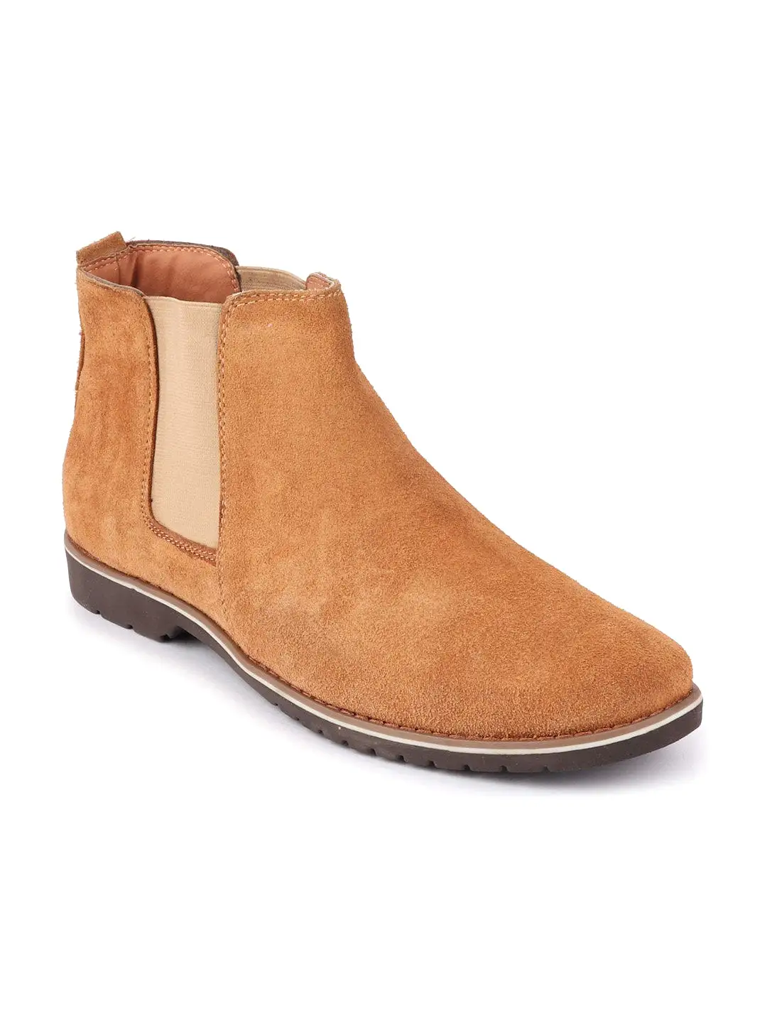 Men Tan Casual Suede Slip-On Boots