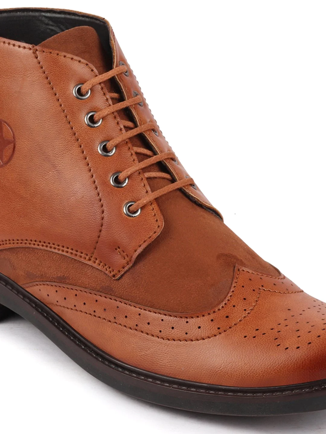 Men Tan Wingtip Lace Up Boots