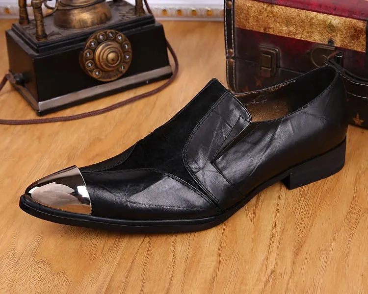 Men's Autumn Genuine Leather Pointed Steel Toe Business Dress Shoes