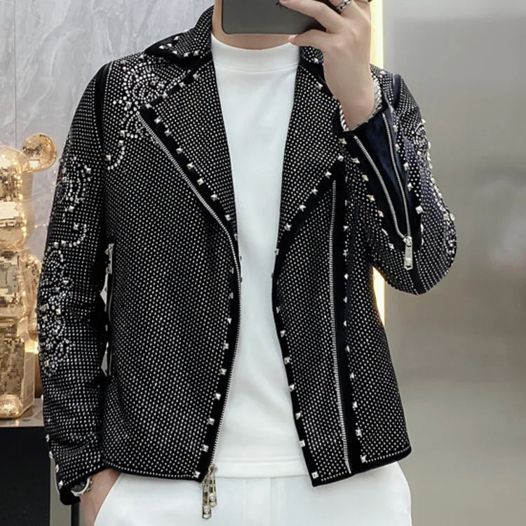 Men's Luxury Rhinestone Diamond Punk Style Slim Fit Streetwear Jacket