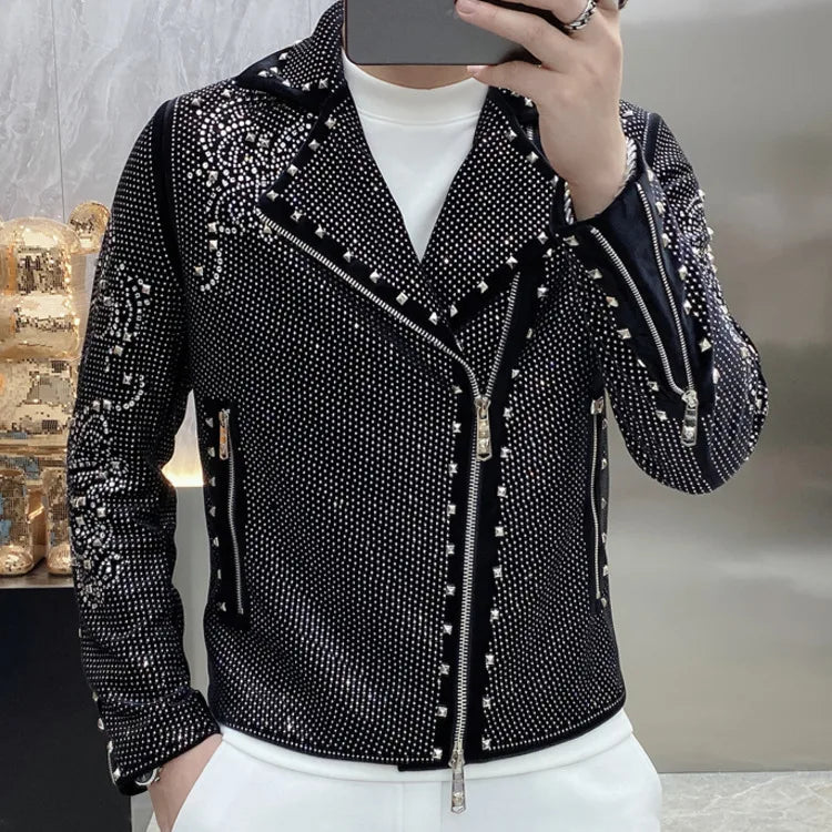 Men's Luxury Rhinestone Diamond Punk Style Slim Fit Streetwear Jacket