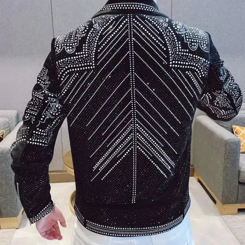 Men's Luxury Rhinestone Diamond Punk Style Slim Fit Streetwear Jacket