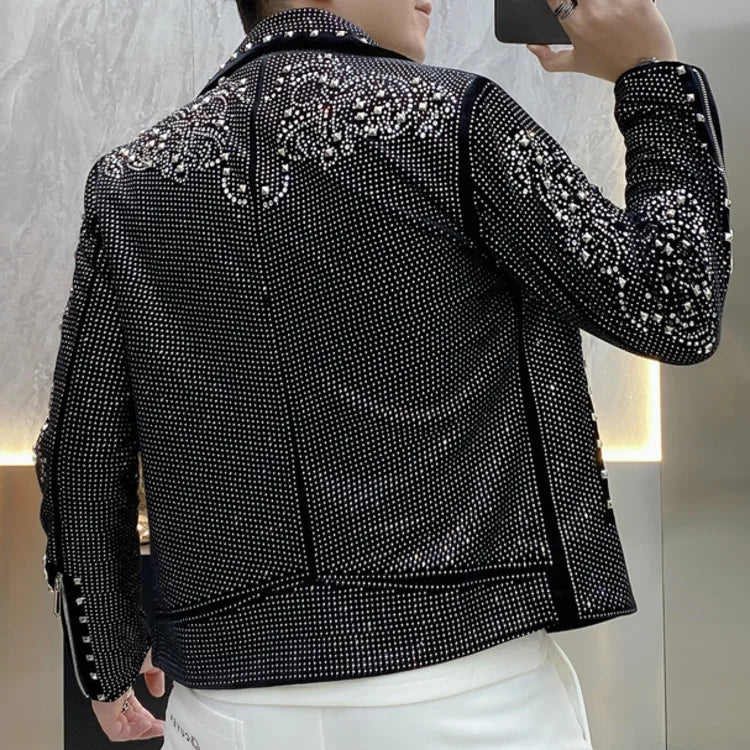 Men's Luxury Rhinestone Diamond Punk Style Slim Fit Streetwear Jacket