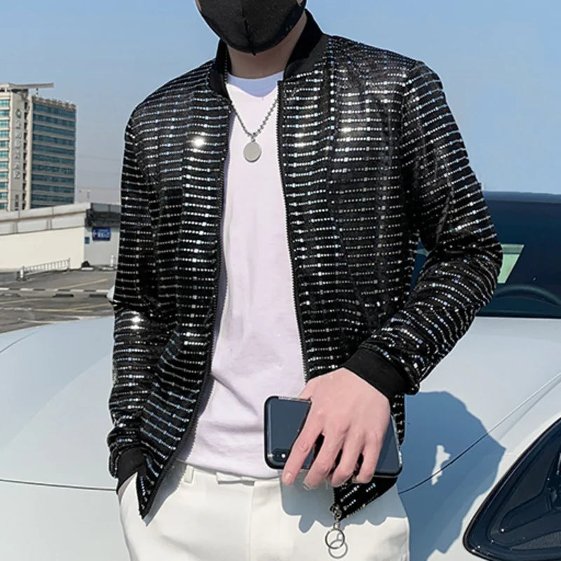 Men's Polyester Striped Pattern Casual Style Sunscreen Bomber Jacket