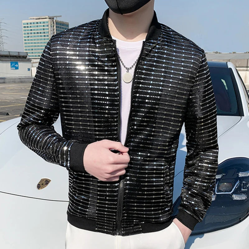 Men's Polyester Striped Pattern Casual Style Sunscreen Bomber Jacket