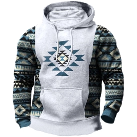 Men's Tactical Pocket Geometric Ethnic Graphic Print Hoodie