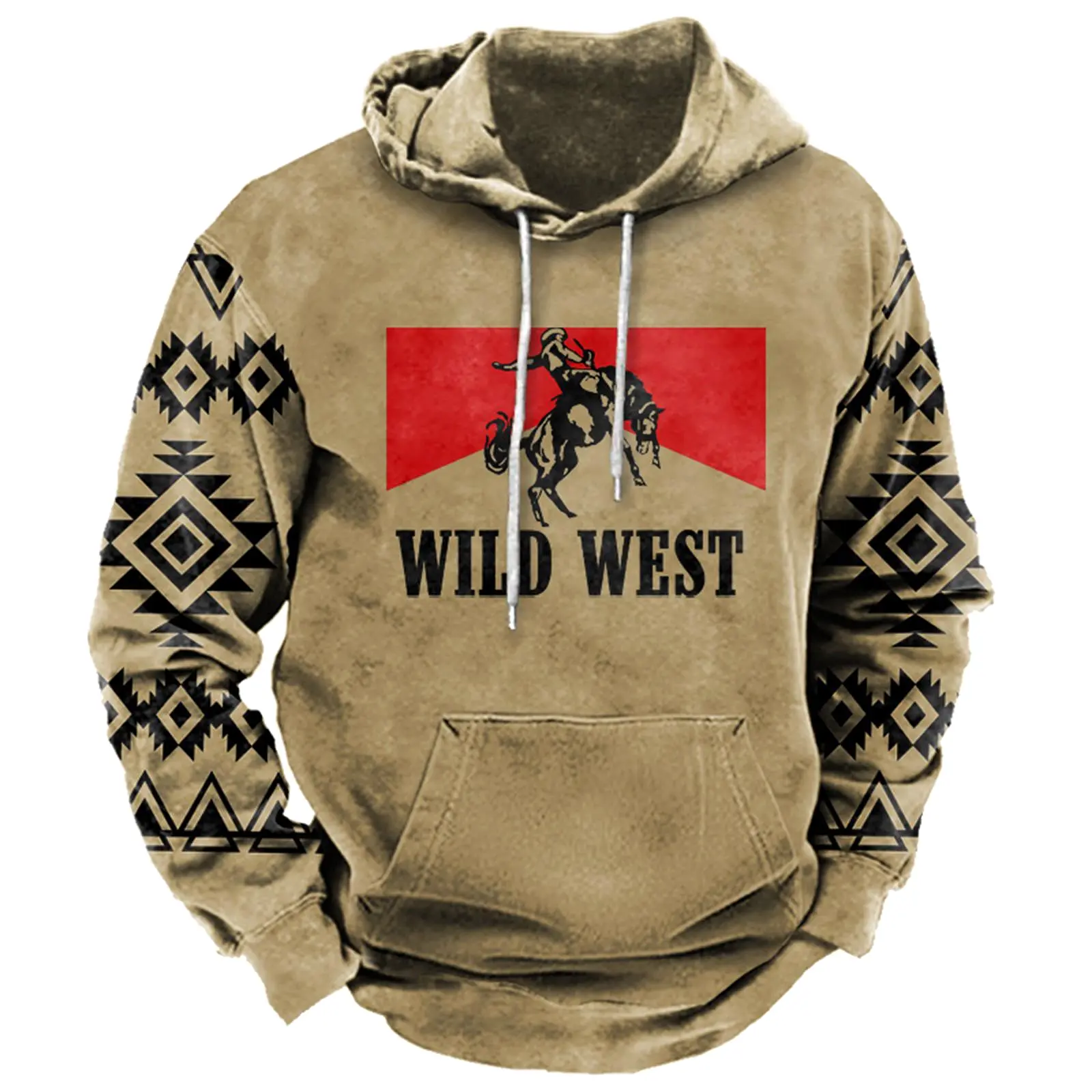 Men's Vintage Ethnic Wild West Print Hoodie