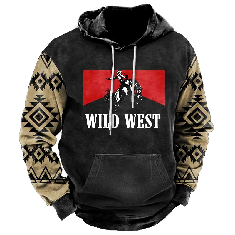 Men's Vintage Ethnic Wild West Print Hoodie